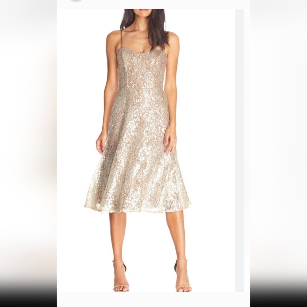 Dress The Population Antonia Dress Off White Lace Sequin MIDI